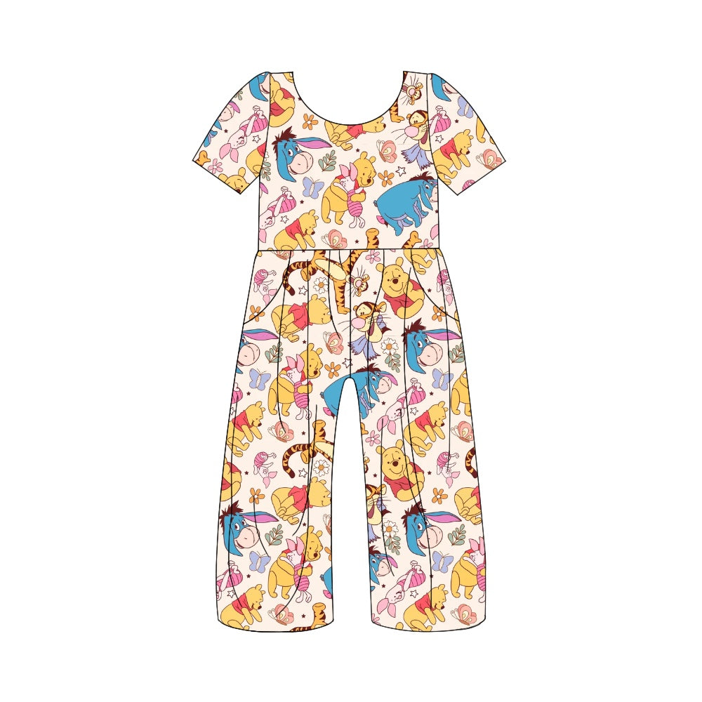 Short sleeves yellow bear bee kids girls jumpsuit