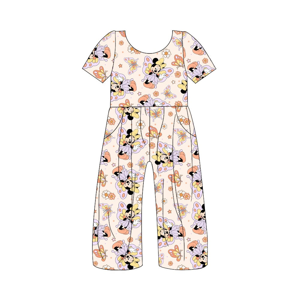 Short sleeves butterfly mouse kids girls jumpsuit