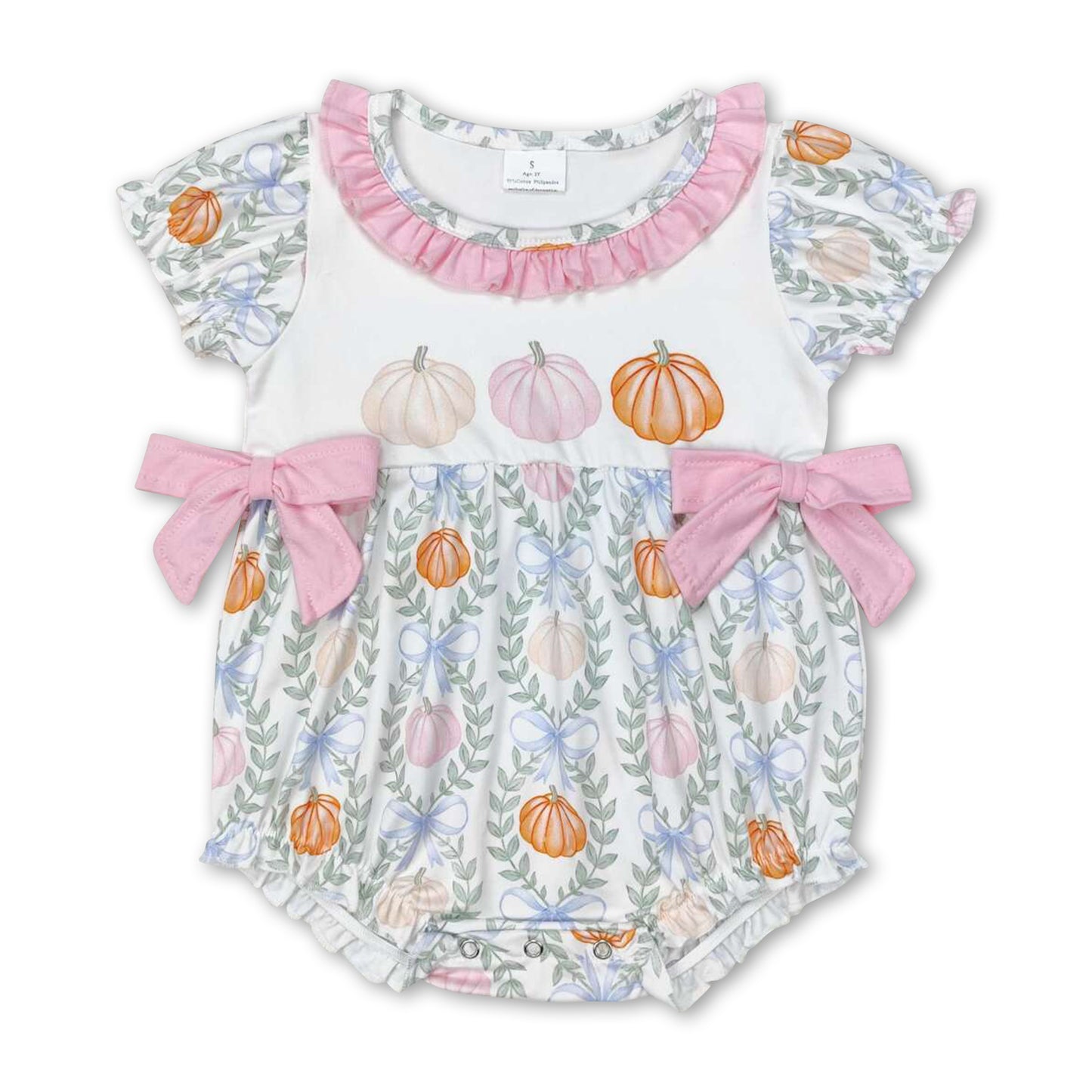 Short sleeves pumpkin bow baby girls fall romper