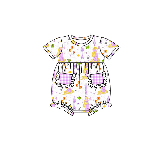 Short sleeves lavender princess baby girls romper