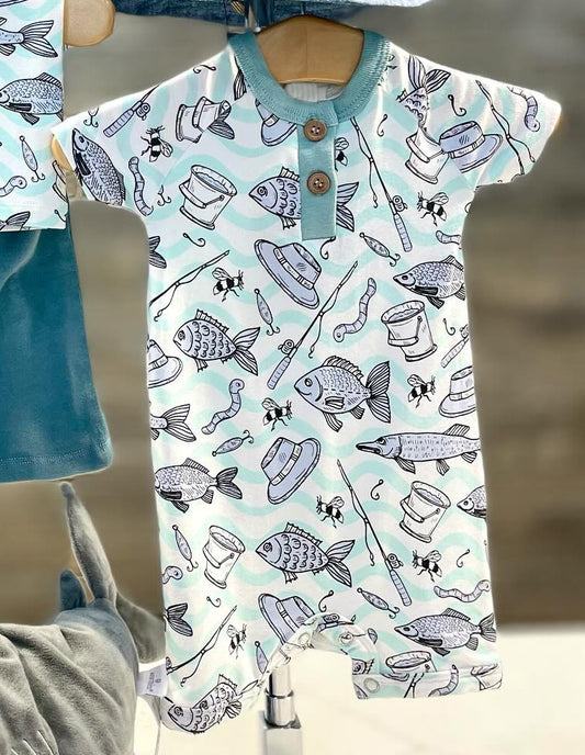 Short sleeves fishing baby boy summer romper