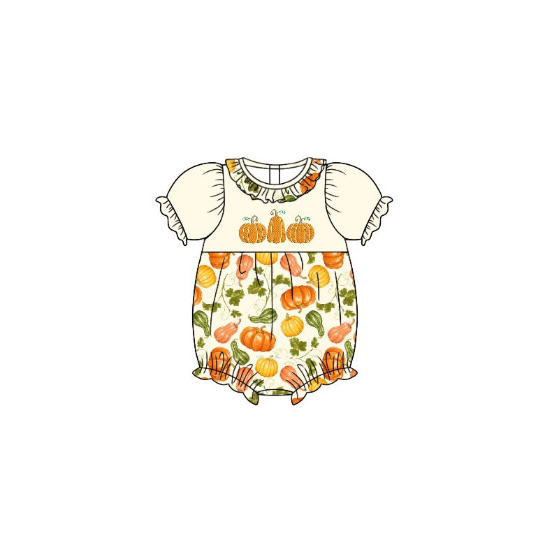 Short sleeves pumpkin baby girls fall romper