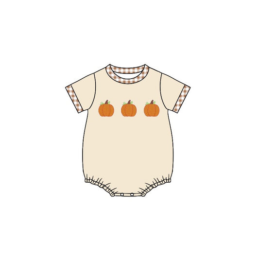 Short sleeves khaki plaid pumpkin baby boy fall bubble