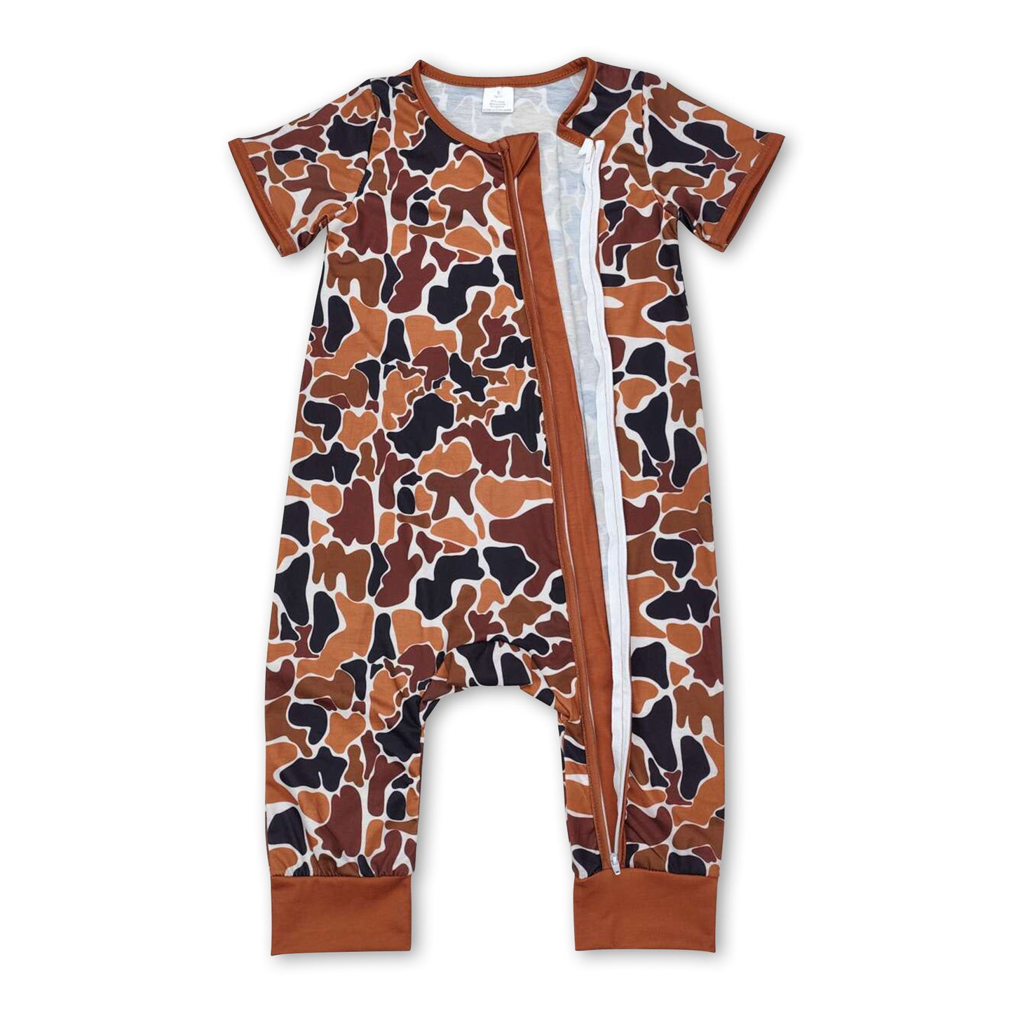 Brown short sleeves camo baby boy zipper sleeper