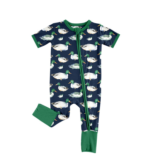 Short sleeves green duck baby boy zipper sleeper