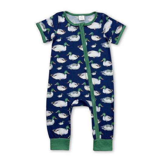 Short sleeves green duck baby boy zipper sleeper