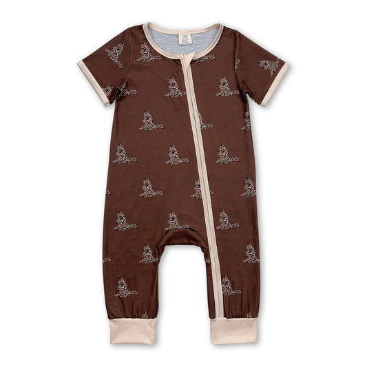 Short sleeves brown camo duck baby boy zipper sleeper