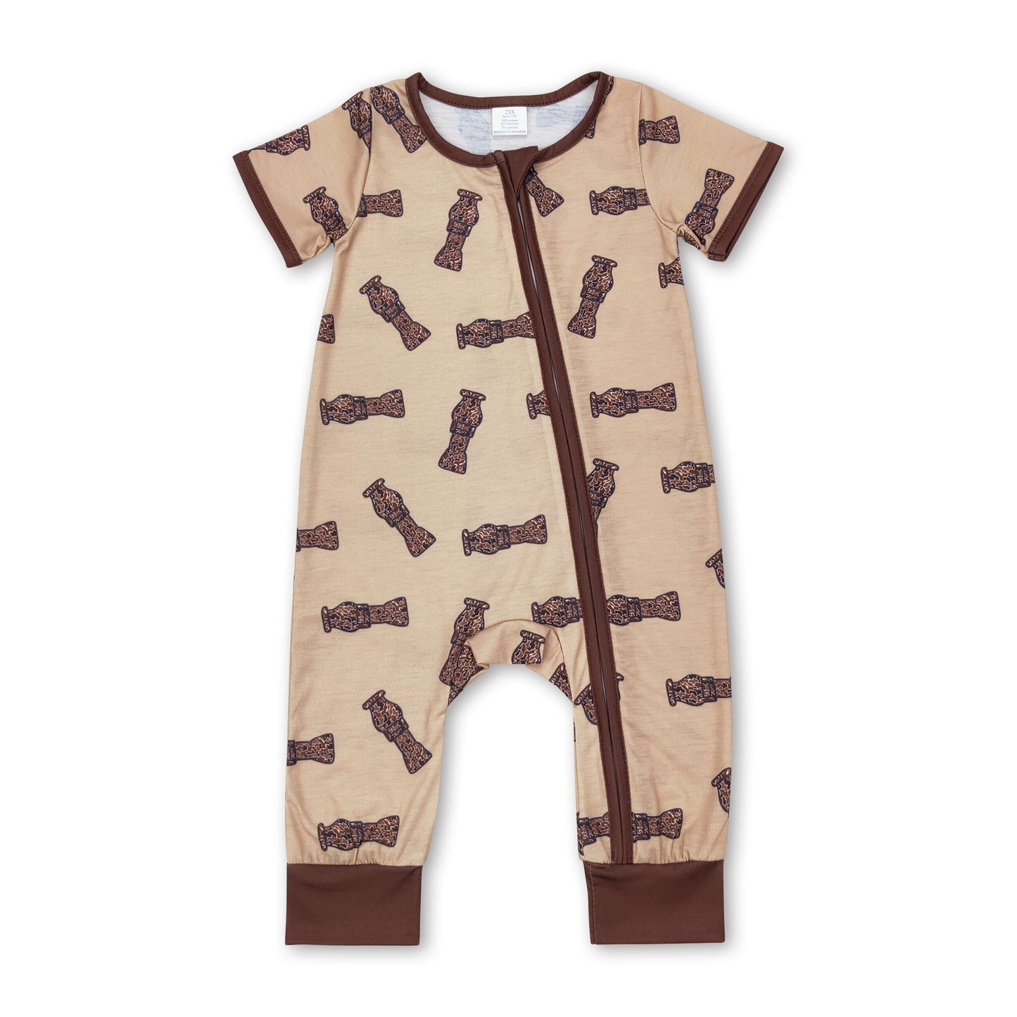 Short sleeves brown duck call baby boy zipper sleeper