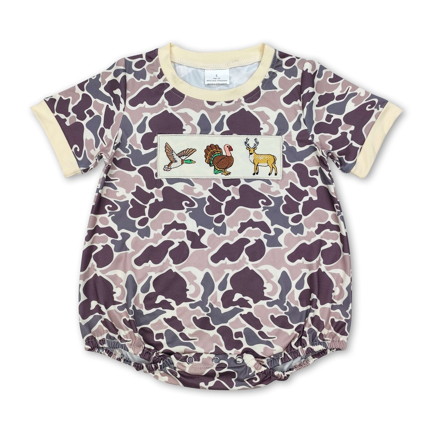 Short sleeves duck turkey deer camo baby boy bubble