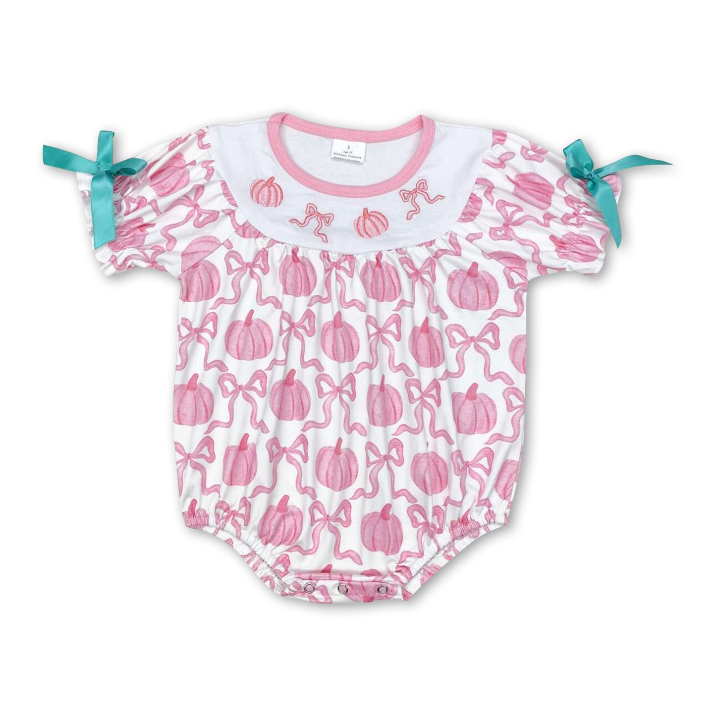 Pink pumpkin bow baby girls fall romper