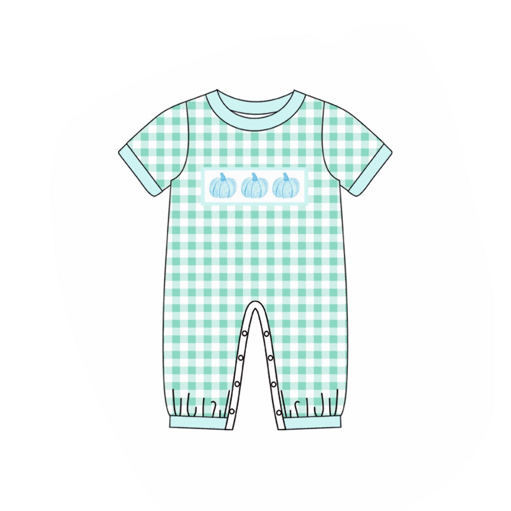 Short sleeves plaid pumpkin baby boy fall romper