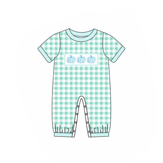 Short sleeves plaid pumpkin baby boy fall romper