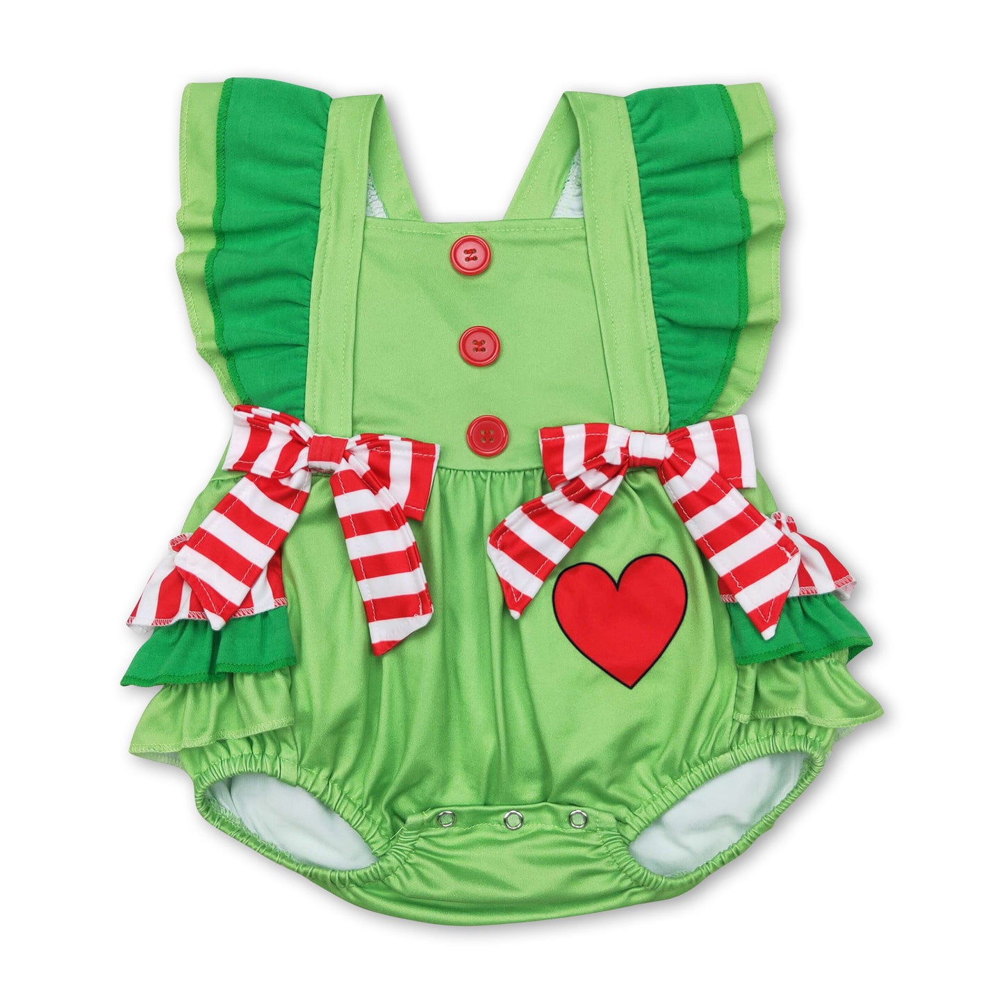 Flutter sleeves heart green face baby girls Christmas romper