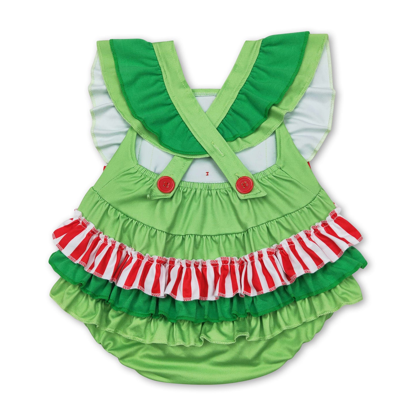 Flutter sleeves heart green face baby girls Christmas romper