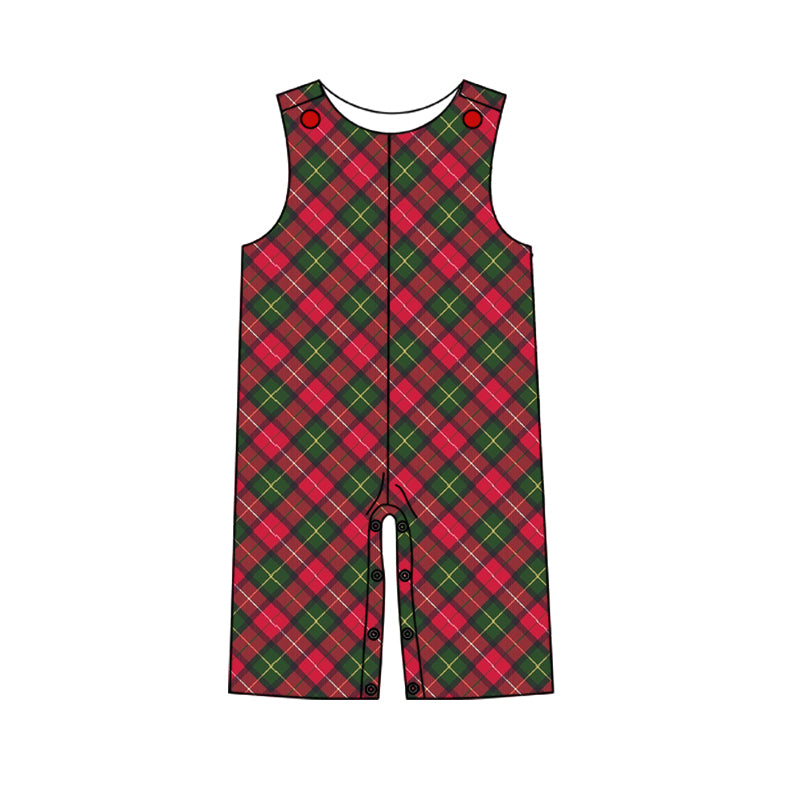 Sleeveless red green plaid baby boy Christmas romper