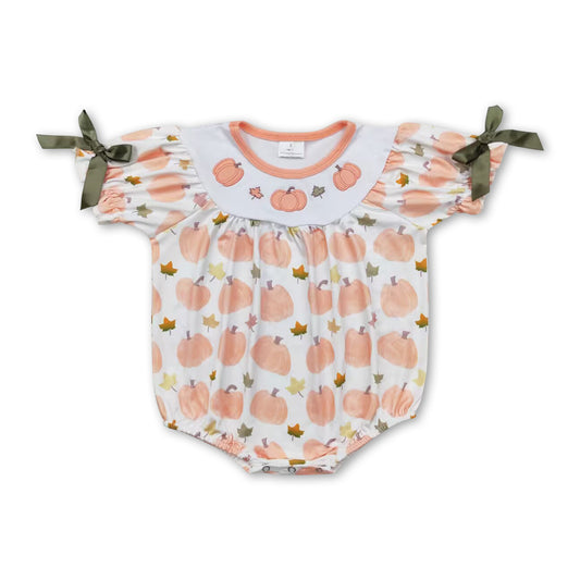 Short sleeves pumpkin baby girls fall romper