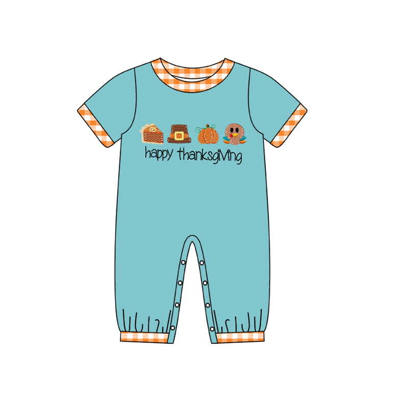 Happy Thanksgiving turkey pumpkin baby boys romper