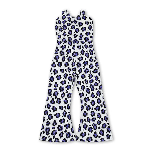 Purple leopard straps kids girls overalls