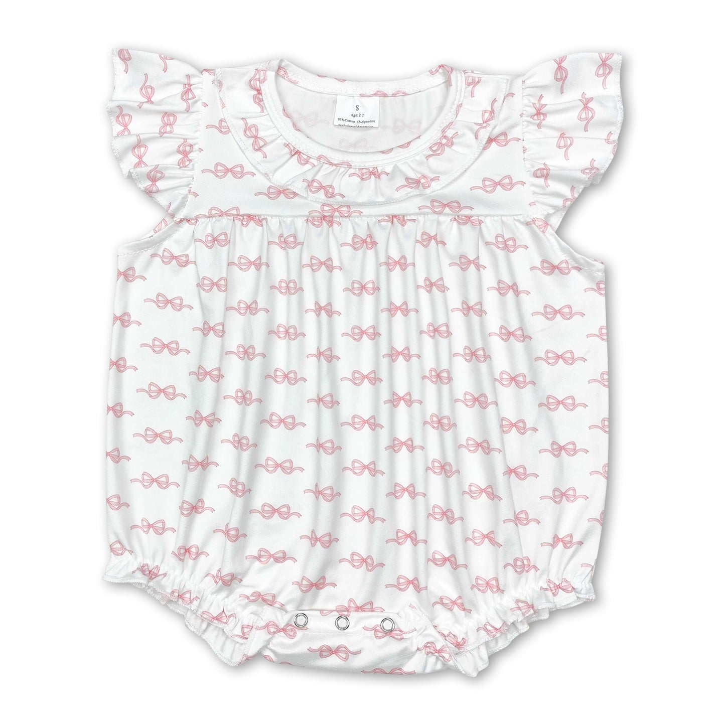 Flutter sleeves pink bow baby girls romper