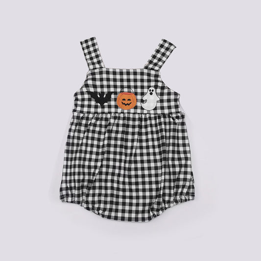 Black plaid bat pumpkin ghost baby boys Halloween romper