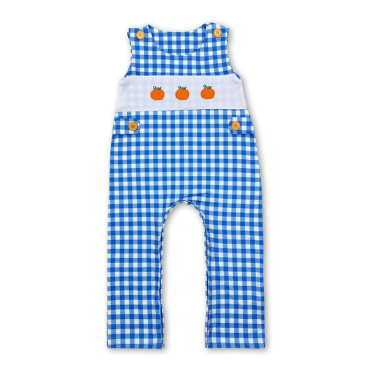 Sleeveless plaid pumpkin baby boy fall romper