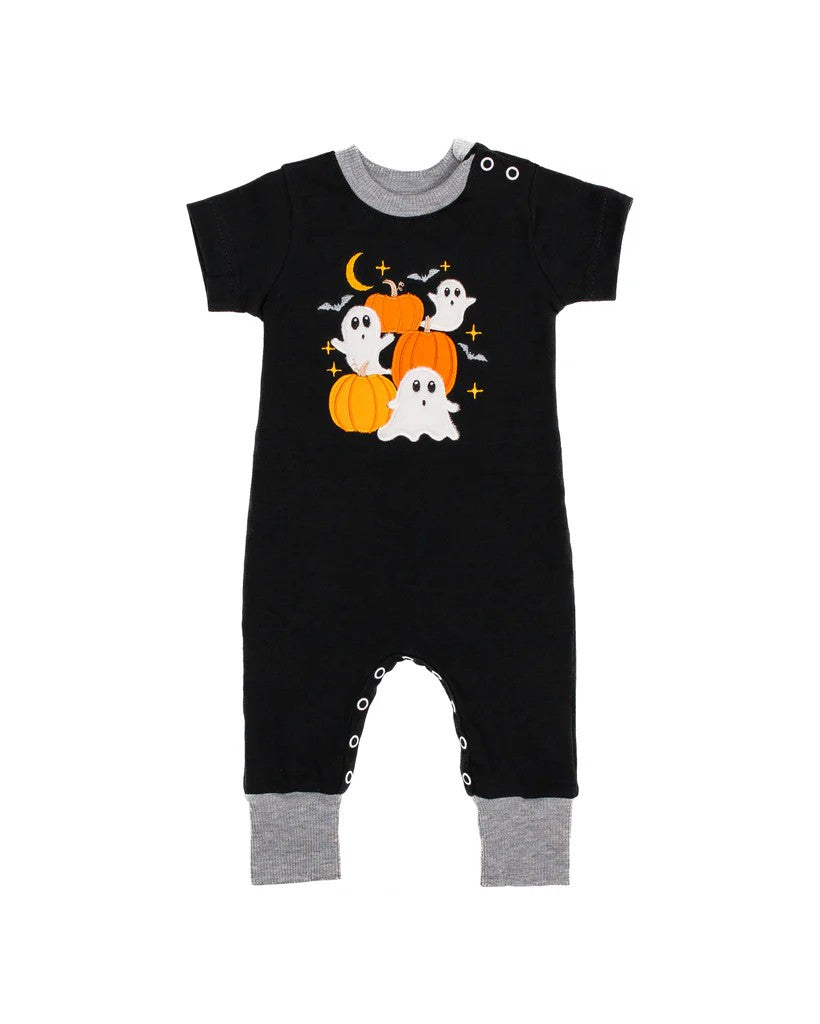 Black ghost pumpkin short sleeves baby Halloween romper