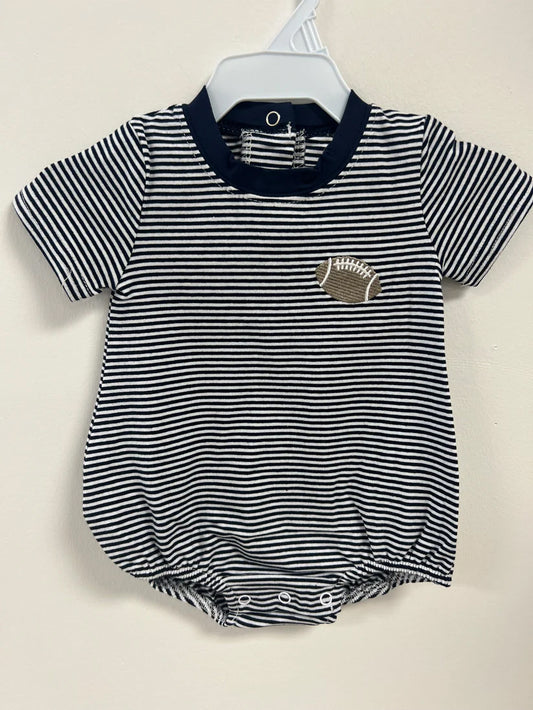 Navy short sleeves stripe football baby kids romper