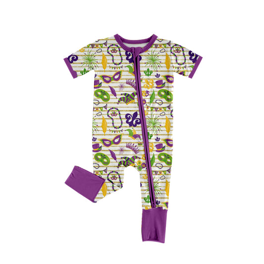 Purple stripe short sleeves girls Mardi Gras pajamas