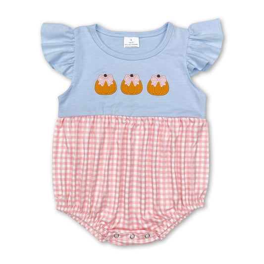 Flutter sleeves pumpkin plaid baby girls fall romper