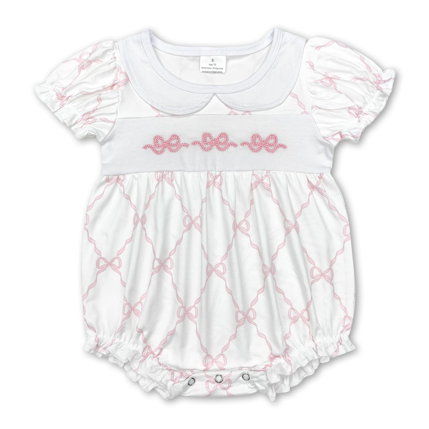 Pink bow short sleeves baby girls romper