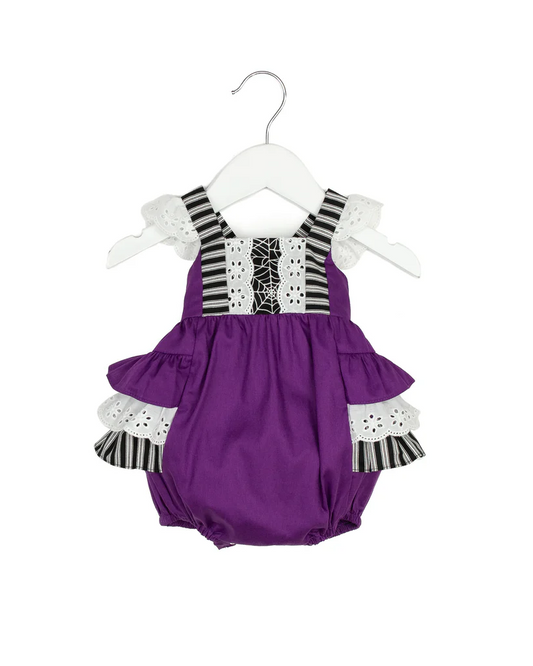 Flutter sleeves purple spider web girls Halloween romper