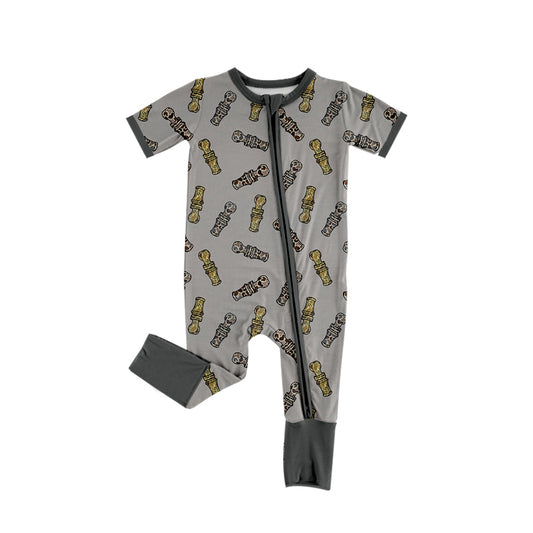Grey short sleeves camo duck call baby boy zipper romper