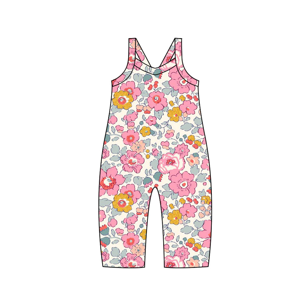 Straps pink yellow floral baby girls jumpsuit