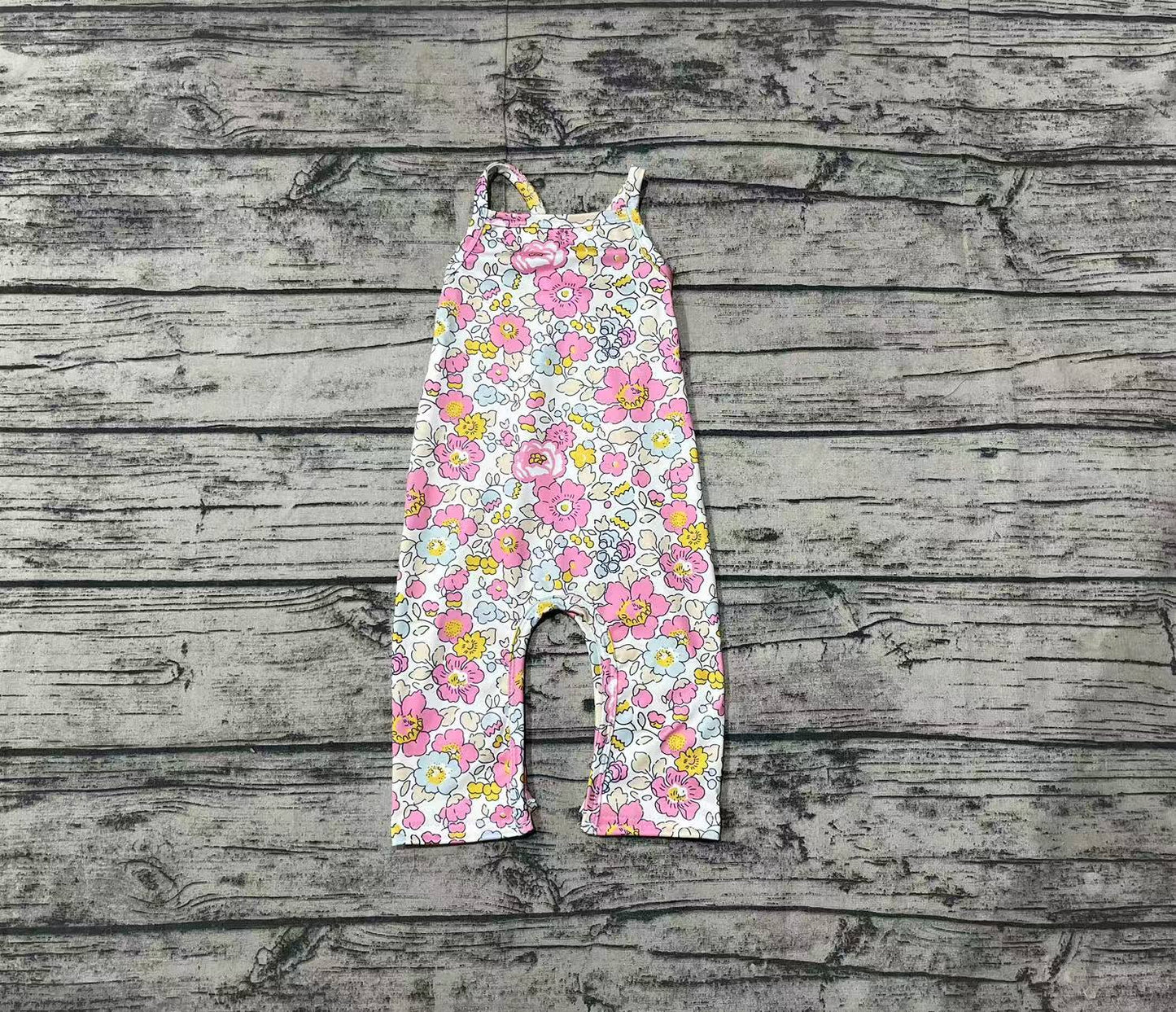 Straps pink yellow floral baby girls jumpsuit