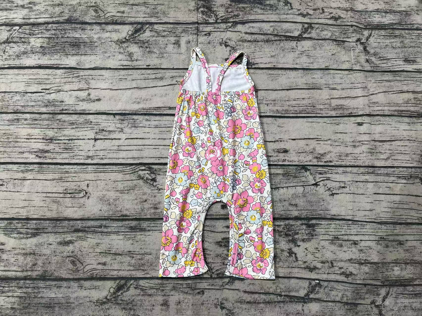 Straps pink yellow floral baby girls jumpsuit