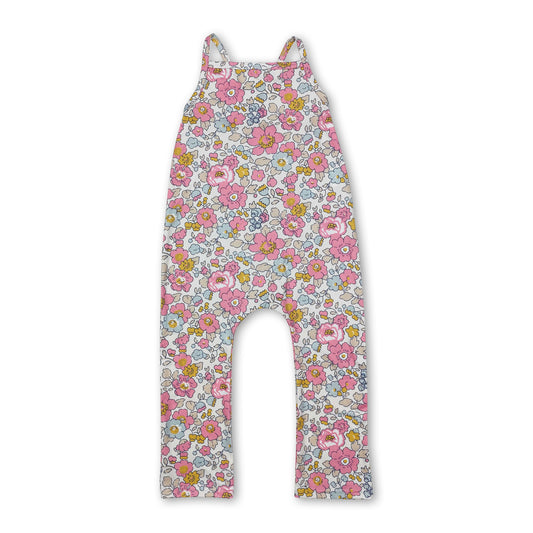 Straps pink yellow floral baby girls jumpsuit