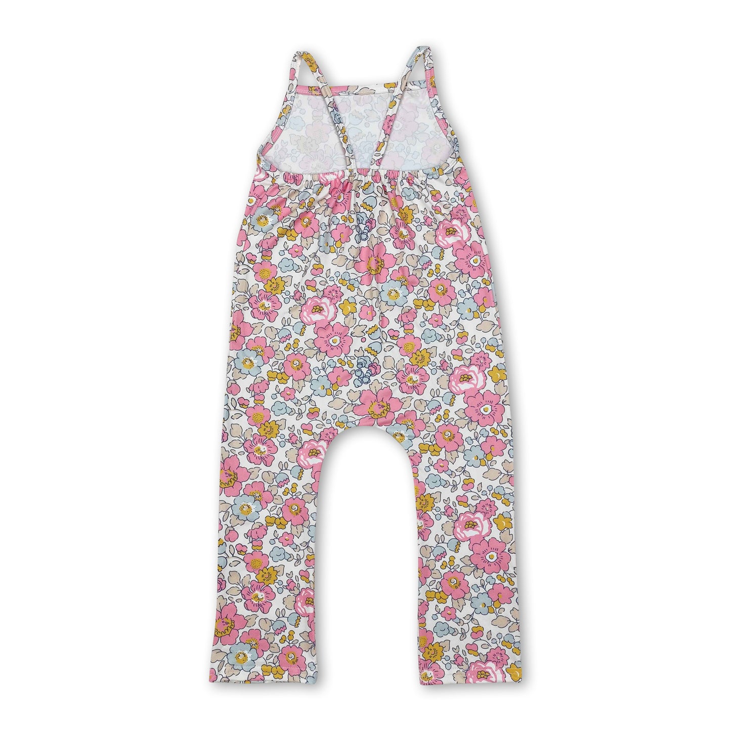 Straps pink yellow floral baby girls jumpsuit