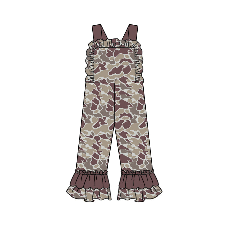 Ruffle straps camo toddler girls hunting overalls