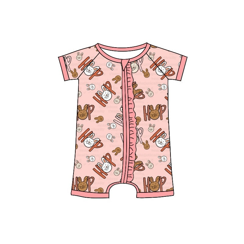 Pink hip hop bunny baby girls easter zipper romper