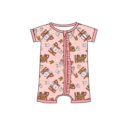 Pink hip hop bunny baby girls easter zipper romper