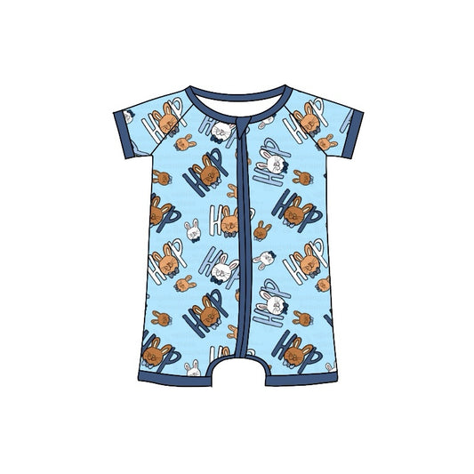 Blue hip hop bunny baby girls easter zipper romper