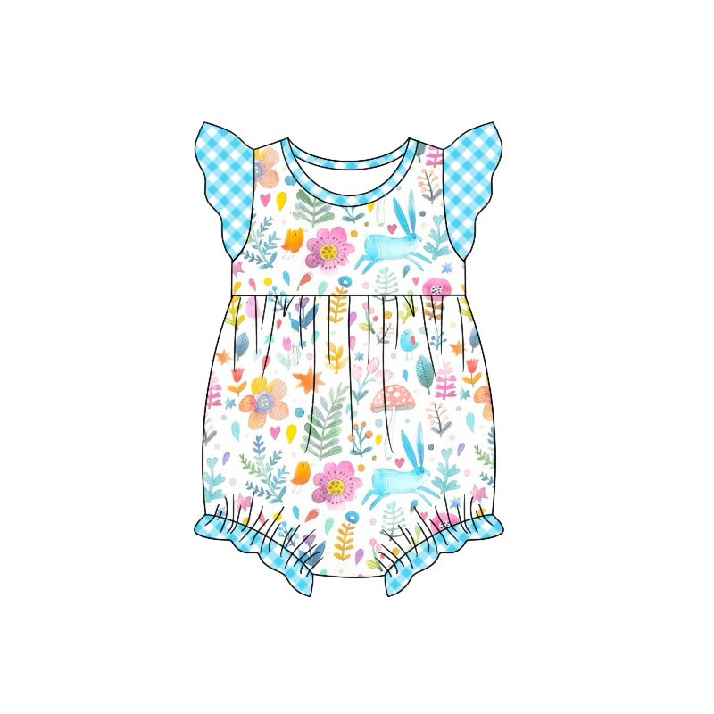 Flutter sleeves floral bunny baby girls Easter romper