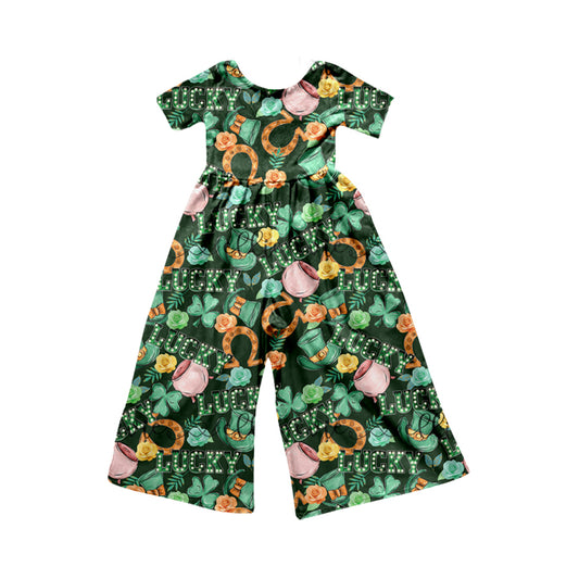 Green short sleeves luck baby girls St Patrick's jumpsuit