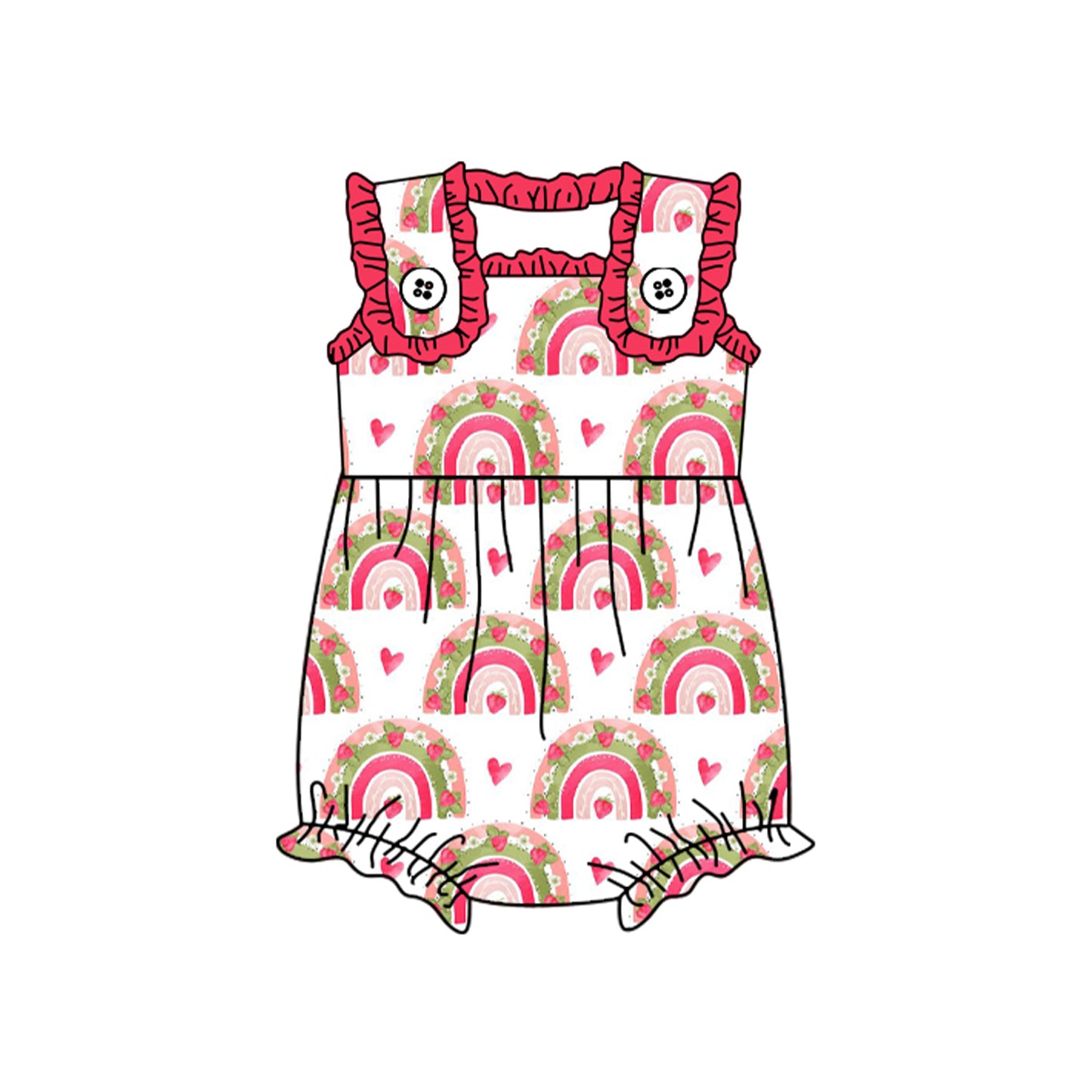 Sleeveless strawberry rainbow baby girls romper