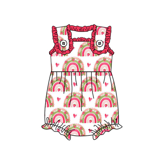 Sleeveless strawberry rainbow baby girls romper