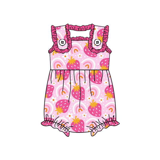 Sleeveless strawberry rainbow baby girls summer romper