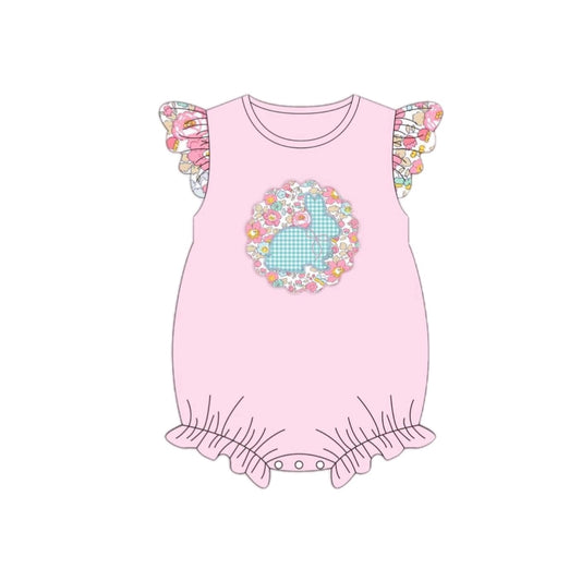 Pink flutter sleeves floral bunny baby girls Easter romper