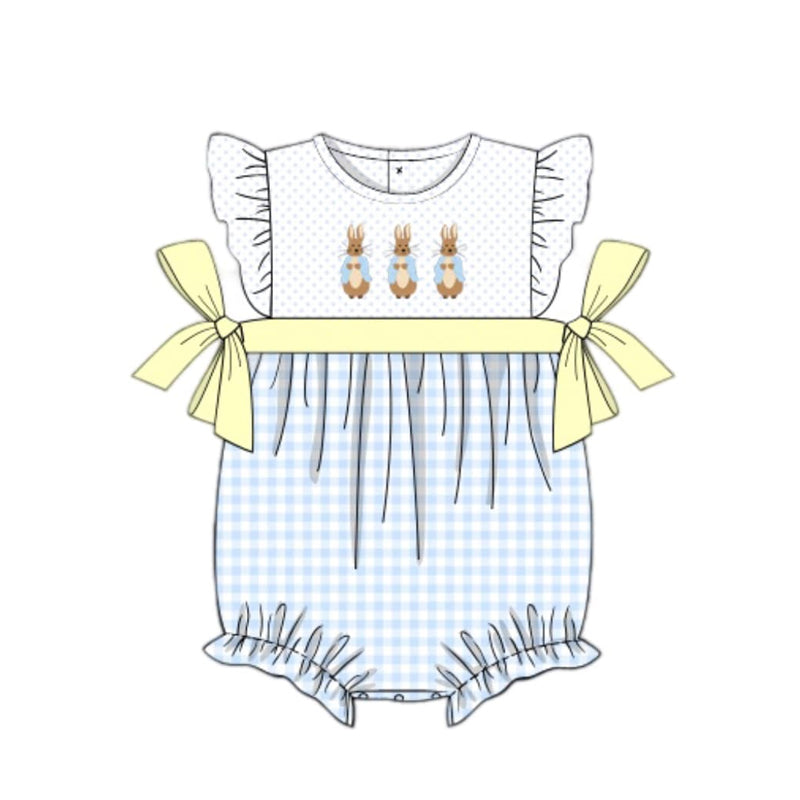 Polka dots bunny plaid baby girls Easter romper