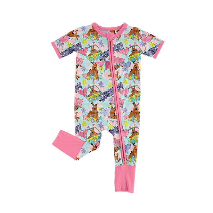 Pink short sleeves heart mystery baby girls valentine's romper