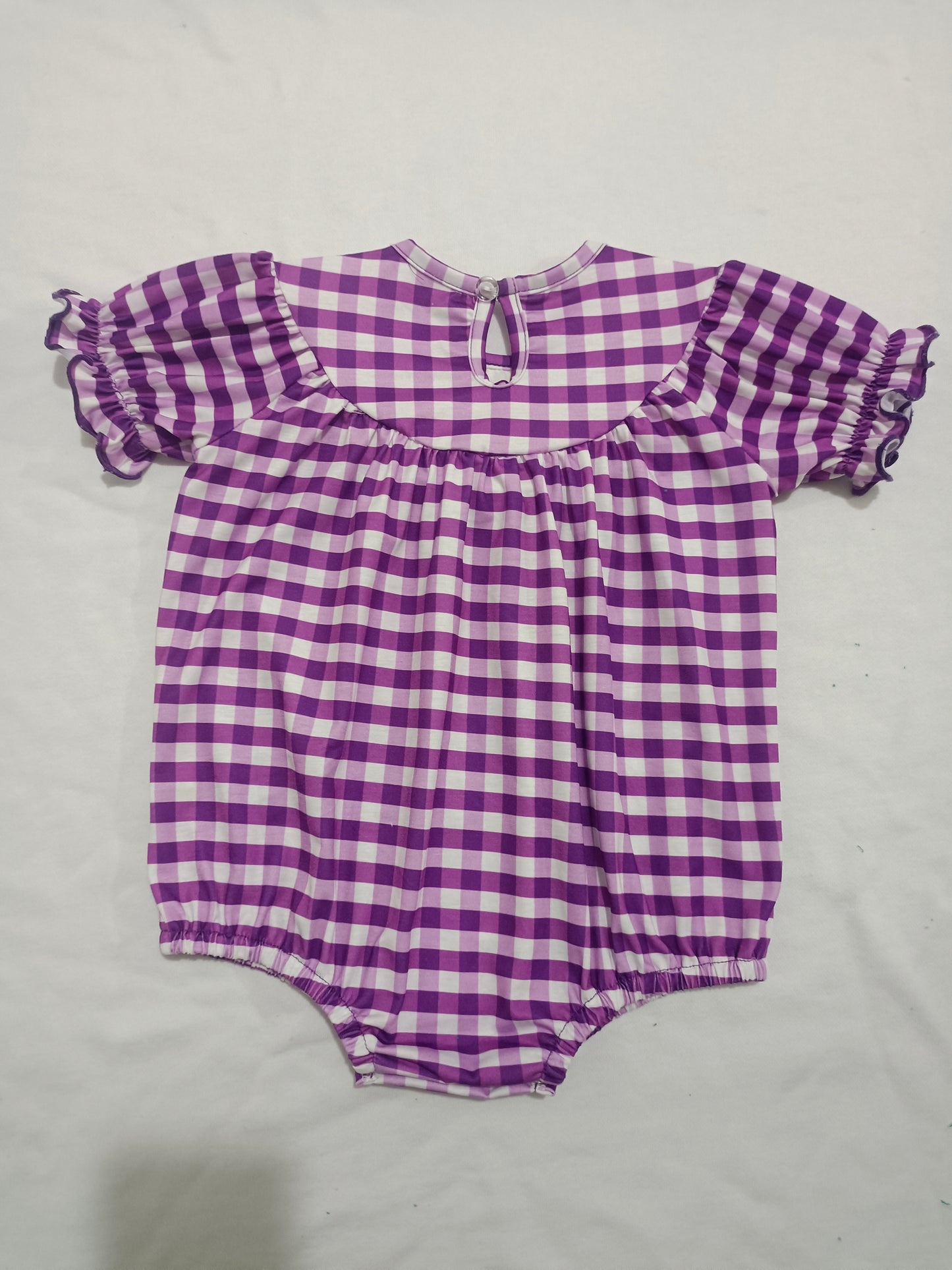 Purple plaid pelican alligator crawfish girls mardi gras romper